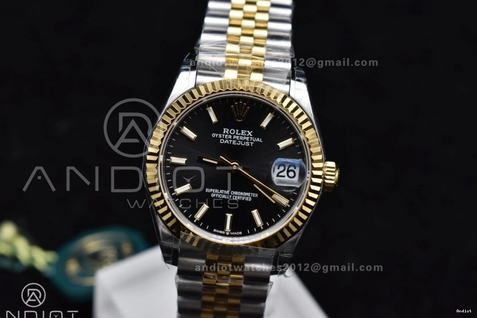 Markers Bracelet DateJust YG 31 316L Steel on GSF Stick 278273 President Ladies Black Dial 0120